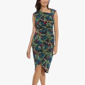 NEW London Times Woman Asymmetrical Shirred Tulip Dress Plus Size 24W Floral